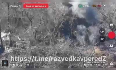 Ru pov:Russian soldiers throw TM-62 into an enemy dugout