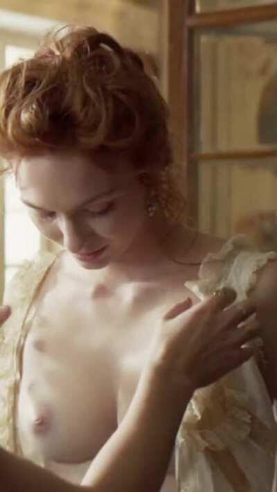 Eleanor Tomlinson topless with a kiss from Keira Knightley