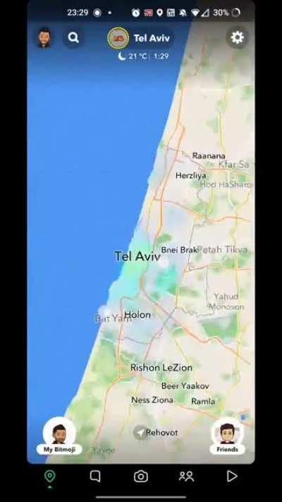 Snapchat map comparison showing the effects of the recent attacks on Israel and Palestine.