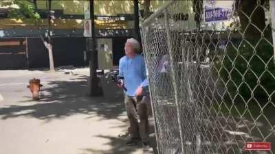 A man with a long knife chases a man and tries to stab him in downtown Portland