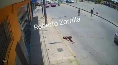 Motorcycle ran the red light according to witnesses but the car fled the scene