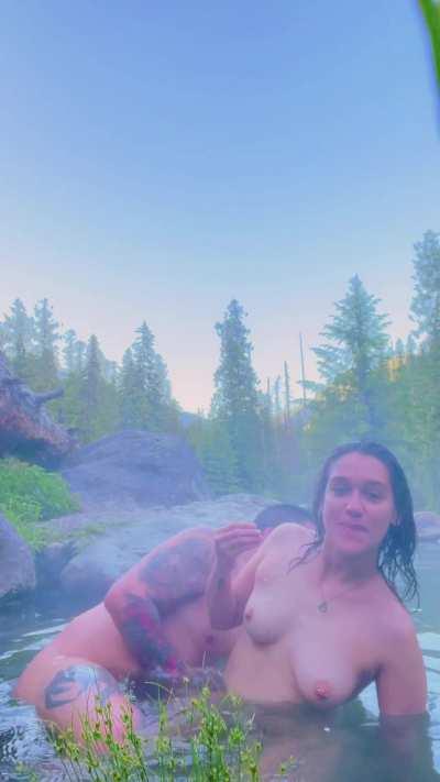 Making daddy blast me in the hot springs