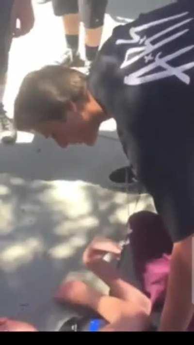 man was trying to fight a blind kid.