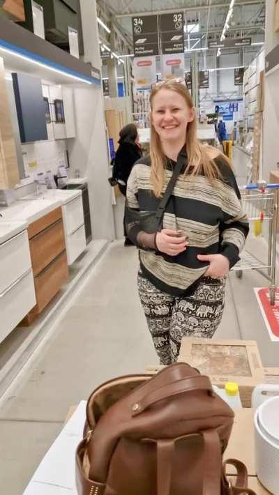 Even with my arm in a sling, after a skiing injury - I had to show my boobs in this store. Heh