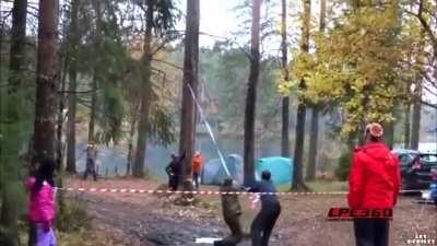 Running in the same direction you just pulled a tree down in