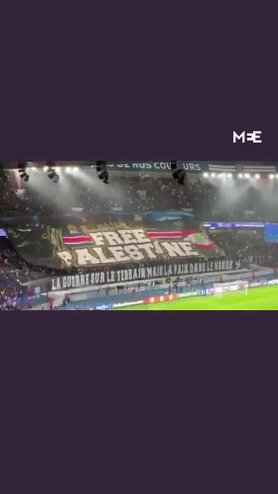 Paris Saint-Germain fans display huge ‘Free Palestine’ banner during UEFA Champions League match