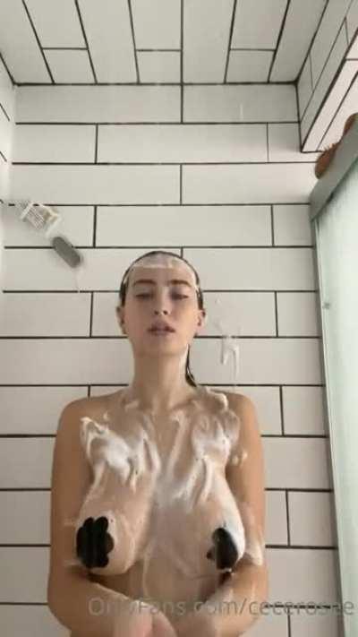 Cece in the Shower. Look at those Tits jiggle