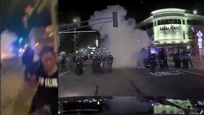 Rioter throws a mortar at police in Naperville, Illinois