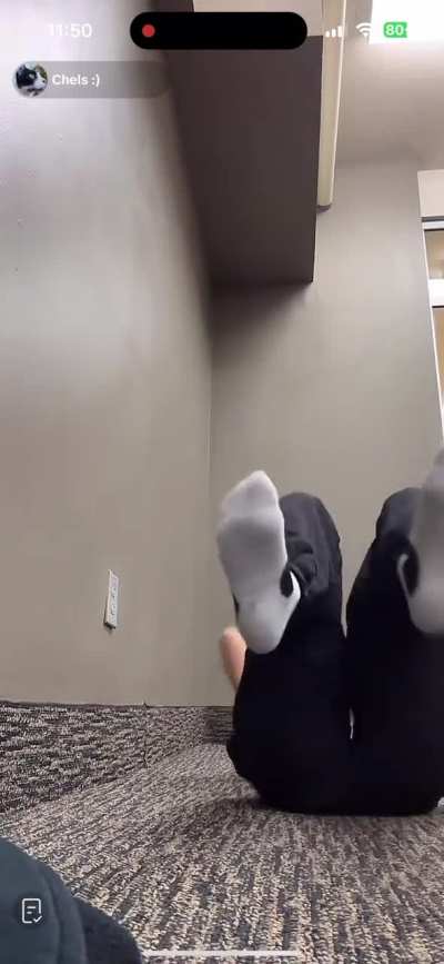 Chels shows sweaty socks at the gym 