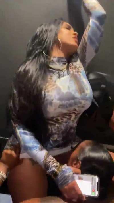 Eating her out in the bathroom...