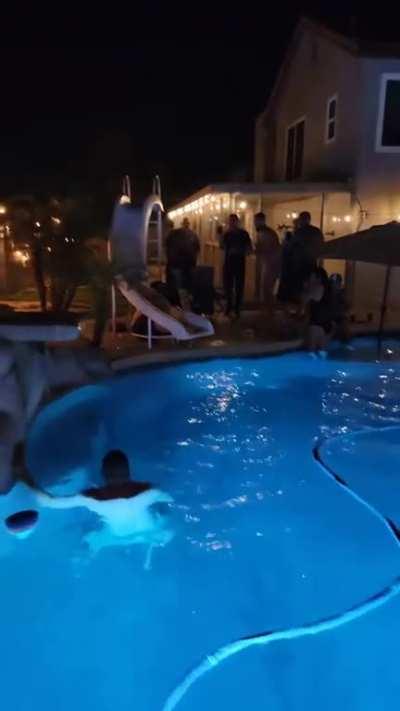 To go down a pool slide