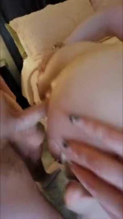 Holding my cheeks open for him to fuck my asshole