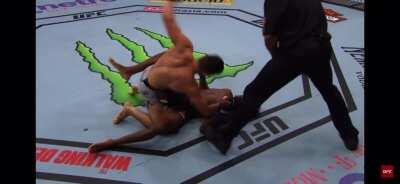 Vicente Luque eats a hard spinning elbow and finishes his opponent moments later with brutal ground and pound.