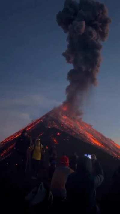 Standing too close to a volcano explosion