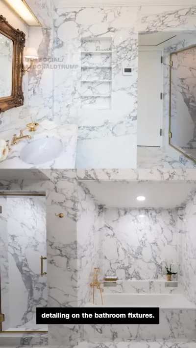 President Trump unveils Lincoln bathroom renovation, in which he posted before and after photographs to Truth Social, that showed off new black and white marble, and gold detailing on bathroom fixtures, replaces what was done in Truman admin, which was gr