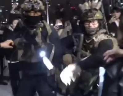 Unarmed woman holds loaded rifle with bare hands to stop special forces from entering National Assembly in South Korea