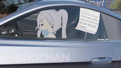 Frieren vibing in the car while Fern buys groceries