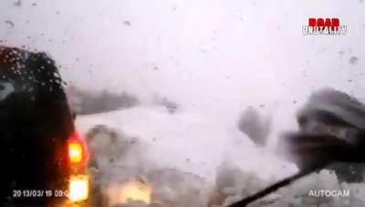 Russia, guy falls from his car, somehow survives