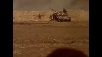 Iranian troops engaging an Iraqi T-72 during the Iran-Iraq war
