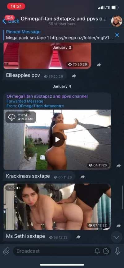 Dm on telegram @OFmegaTitan to join group, 1000+ sextapes, 400+ thick baddies folders in group, daily new drops