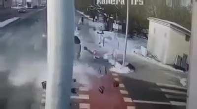 Car crash in Polish city today. The driver supposedly fainted, then cut the opposite lane, ran over a pedestrian and hit the railings causing the car to trip over.