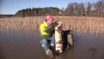 One second before he fell into the water