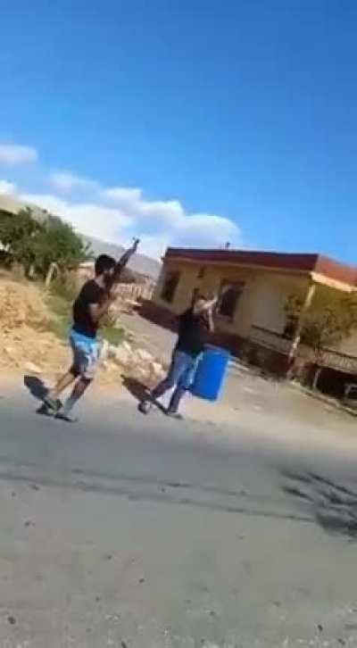 Lebanese people celebrating the arrival of fuel