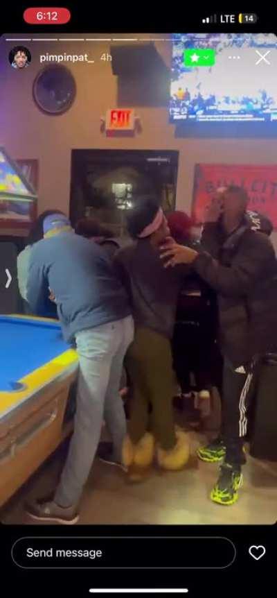 Crazy bitch at a bar in Cincinnati not looking where she punching hitting a old man and her friend getting dropped n stomped out 😵🤦🏼‍♂️demon time wtf goin on😂😂
