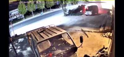 High speed rollover crash in China. The driver is ejected straight into a parked SUV.