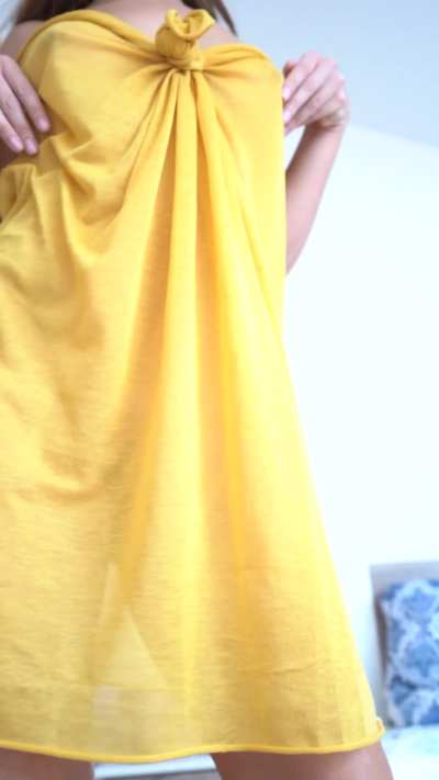 Sanyabootygirl wrapped the yellow sheet as a dress