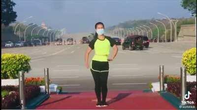 Myanmar Aerobic girl Dancing in front of Military Coop