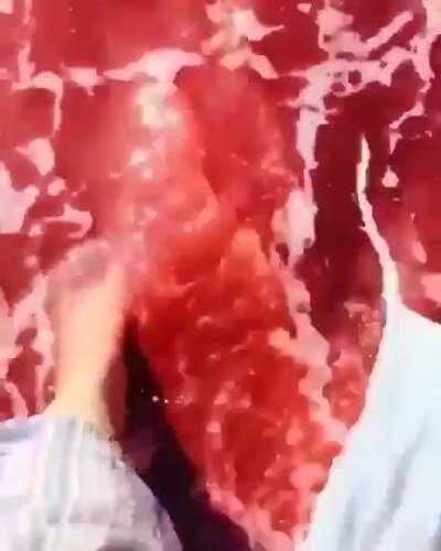 In Hormuz Island, Iran, red oxide soil causes red water and trippy black sand.