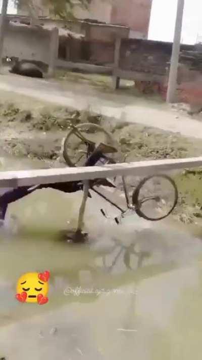 Cycling over a concrete pole