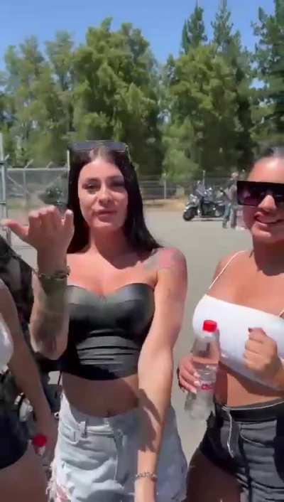 Flashing boobs in public . Public nudity 