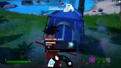 Goku annihilating a whole bus on Fortnite is insanity