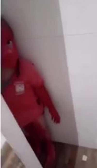 Brazilian kid painted himself red because he wanted to become Spider-Man.