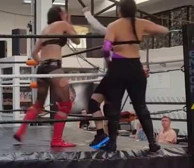 Defendless girl next door beaten down in the corner by pro wrestlers