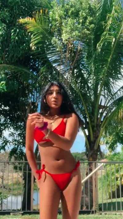 amira shiwraj red bikini