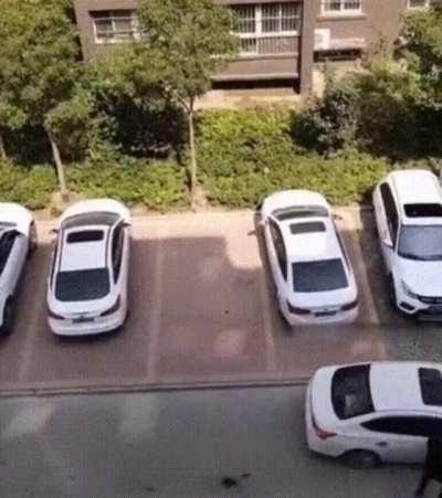 Husband gets the wife out of the car to park it