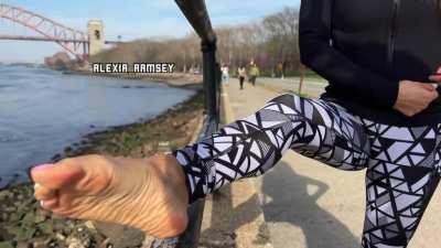 A little stretching in public. Can I use your face next time instead of the rail?