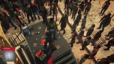 In Marrakesh, you can shove the protestor off the tiny stage which somehow kills him!
