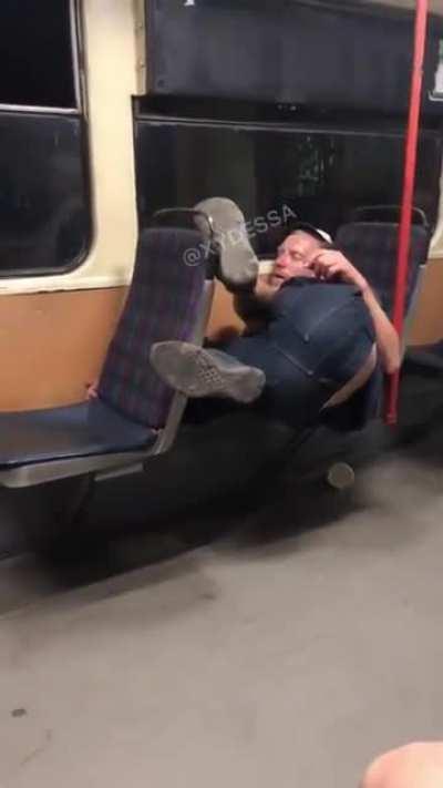 Taking a rest in the tram