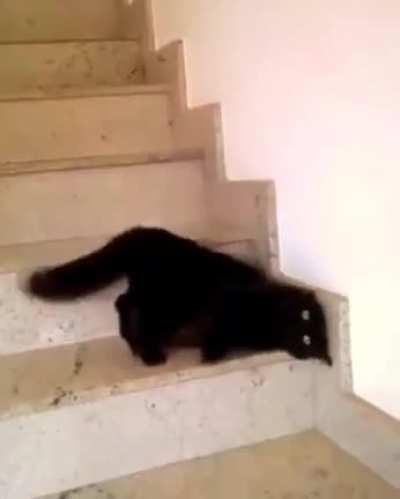 Excuse me, let me show you how to climb down stairs the right way.