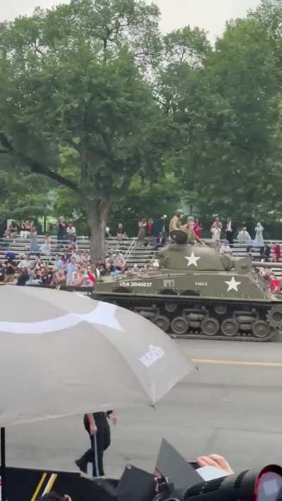 Pathetic empty crowd at Trump’s birthday parade. All you hear is the squeaking tanks.