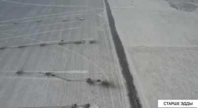 Ru pov: Drone view of Russian advance on an open field