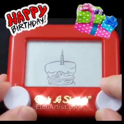 Happy Birthday on an Etch A Sketch! (OC)