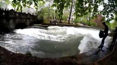 Shredding the Eisenbach gnar in Munich, Germany.