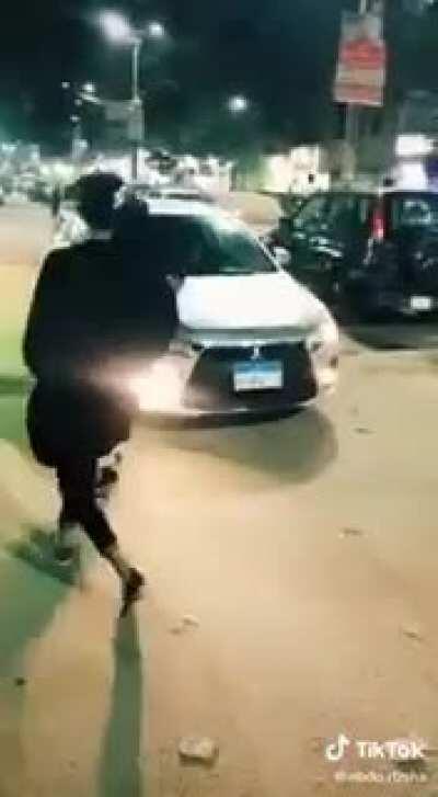 They were trolling passing by cars and karma hit fast