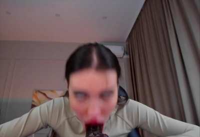 She needs no help slamming her face onto cock 