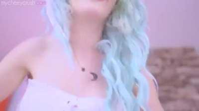 Blue haired babe makes him blow